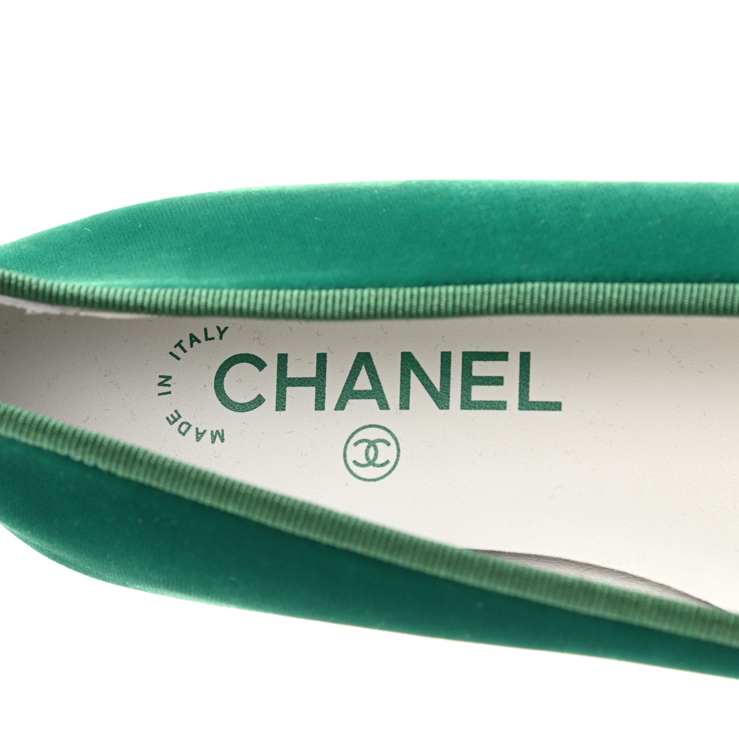 Chanel Velvet Cap Toe Ballerina Flats 38 Green Black 7 of 9