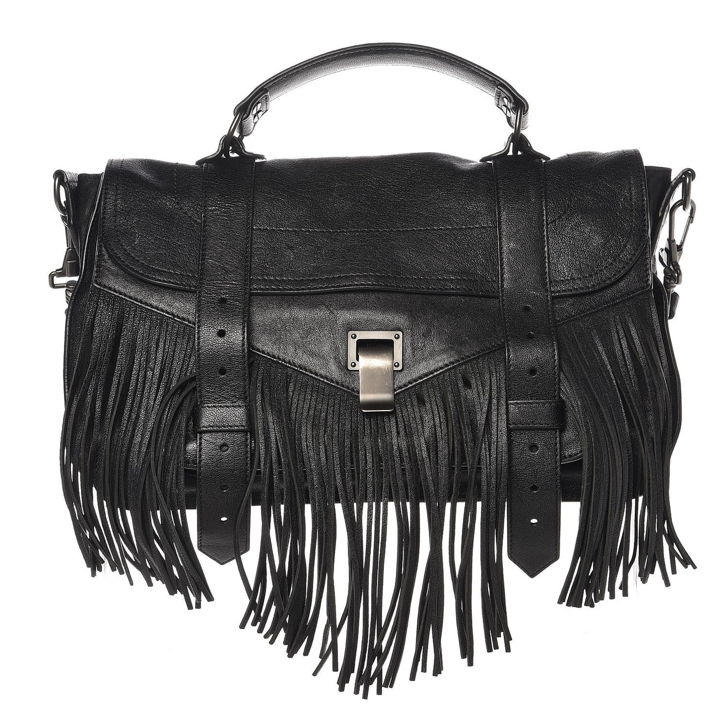 Lambskin Fringe Medium PS1 Satchel Black