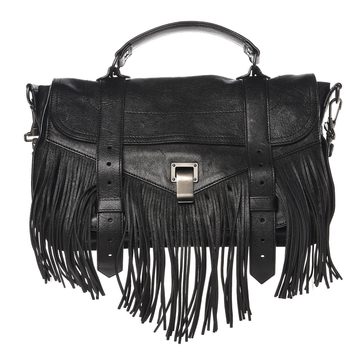 Proenza Schouler Lambskin Fringe Medium PS1 Satchel Black 1 of 7