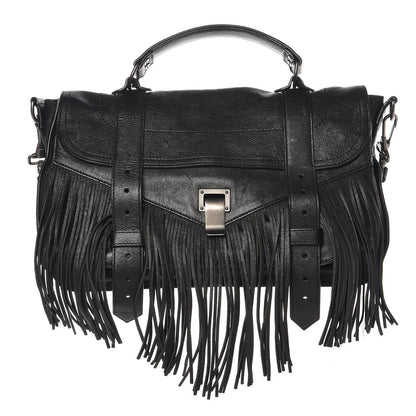 Proenza Schouler Lambskin Fringe Medium PS1 Satchel Black 1 of 7
