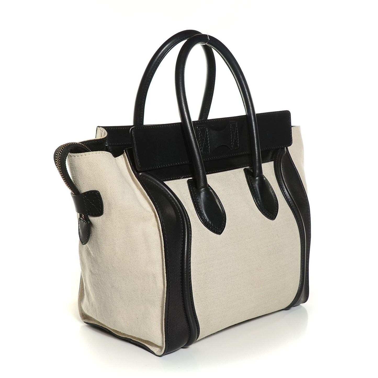 Natural Canvas Smooth Calfskin Mini Luggage Tote Cream