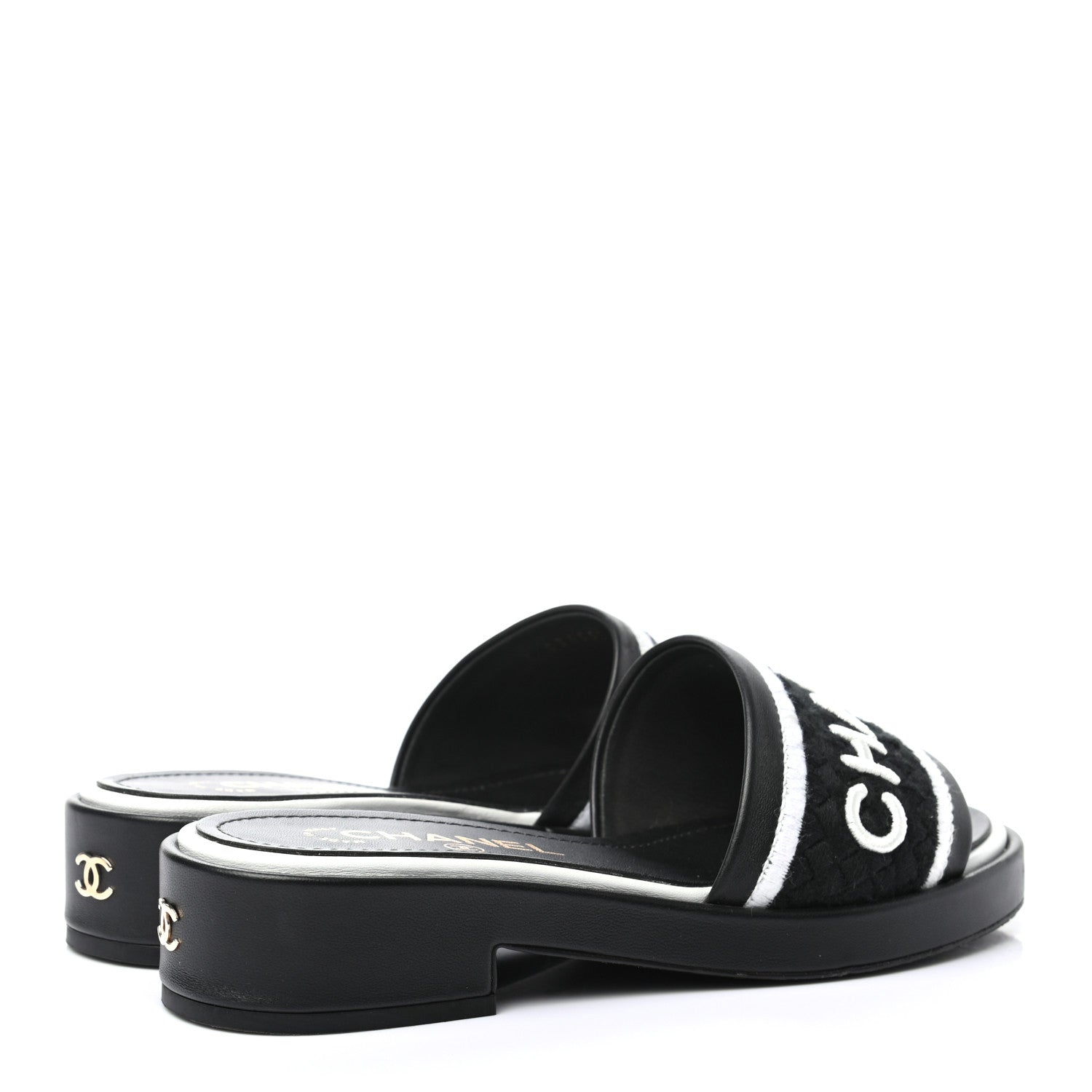 Chanel Lambskin Embroidered CC Mule Sandal 36 Black White 4 of 8