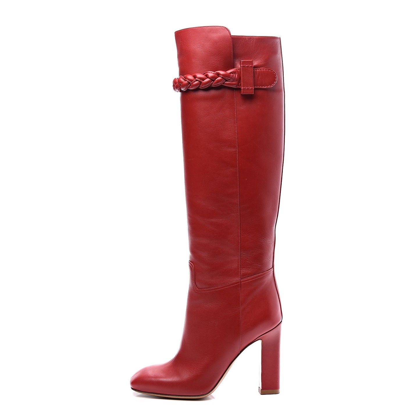 Vitello Braided Knee High 100mm Boots 36.5 Rosso Valentino