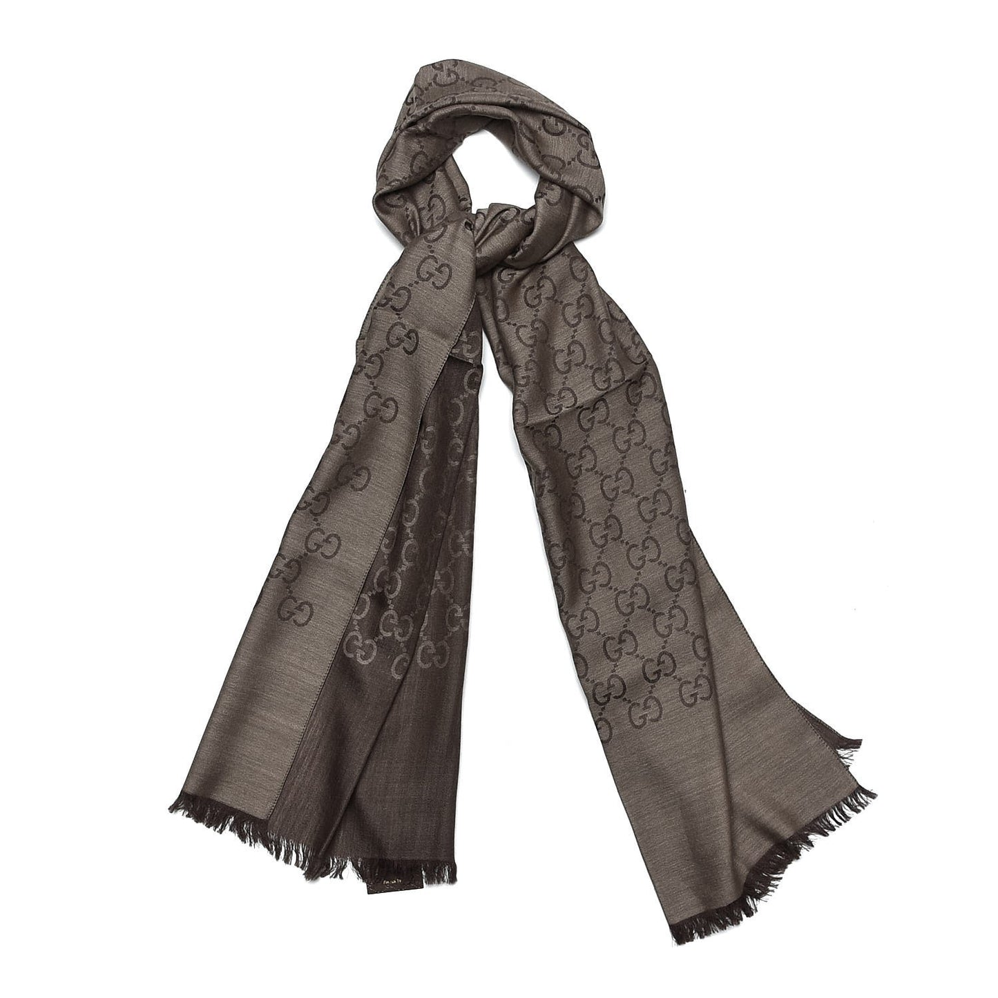 Wool Silk GG Monogram GGNat Scarf Rope Dark Brown