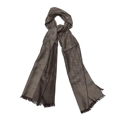 Gucci Wool Silk GG Monogram GGNat Scarf Rope Dark Brown 1 of 5