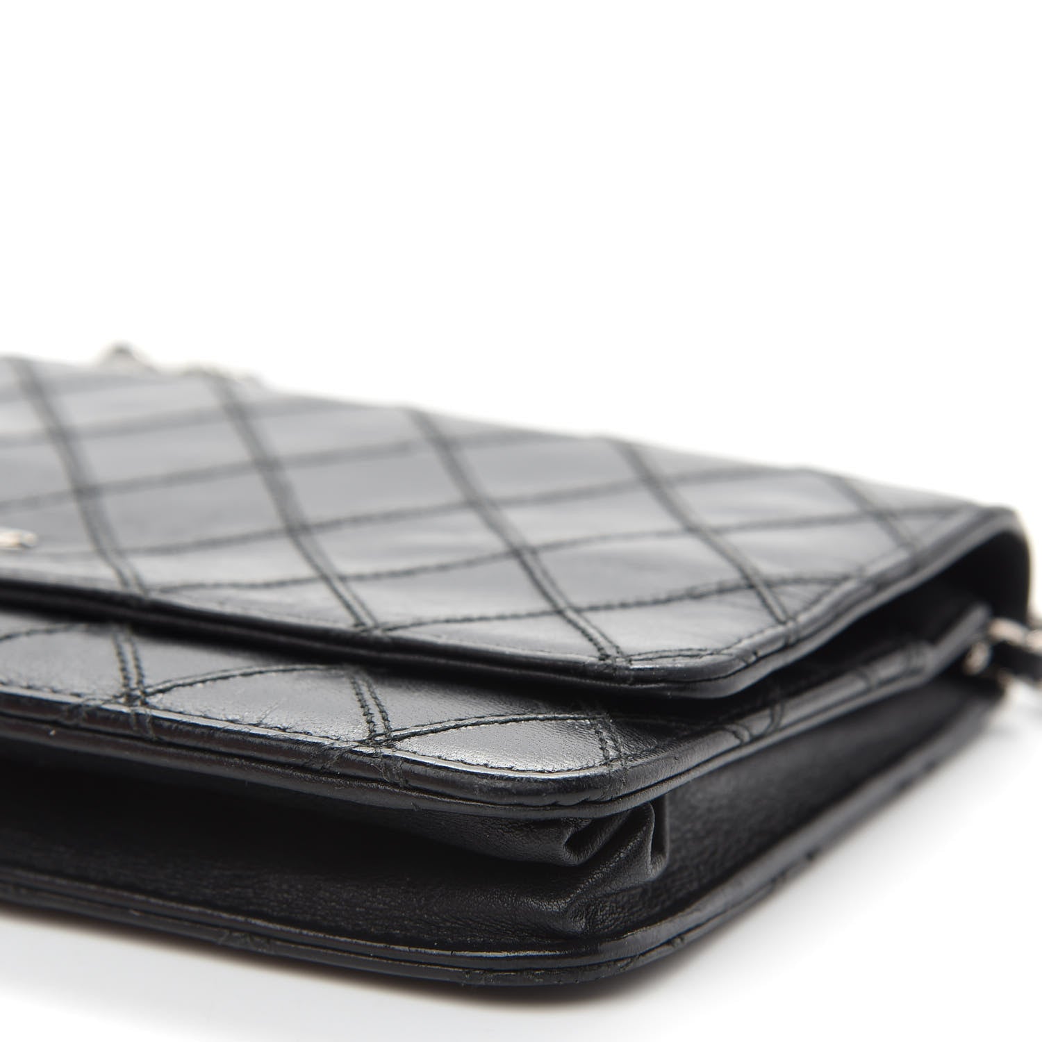 Chanel Lambskin Diamond Stitched Wallet On Chain WOC Black 10 of 13