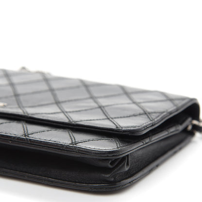 Chanel Lambskin Diamond Stitched Wallet On Chain WOC Black 10 of 13