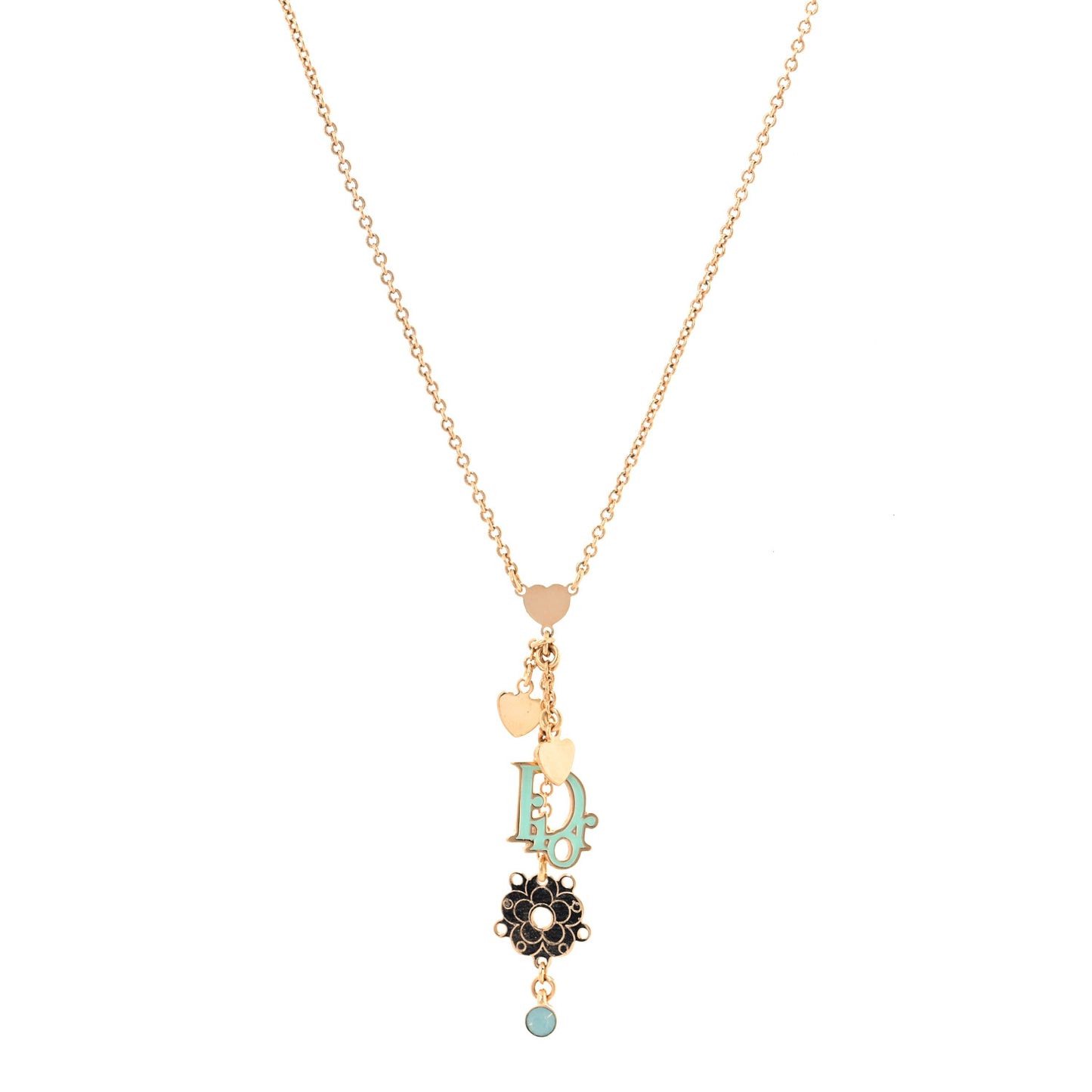 Resin Flower Heart Logo Charm Necklace Blue