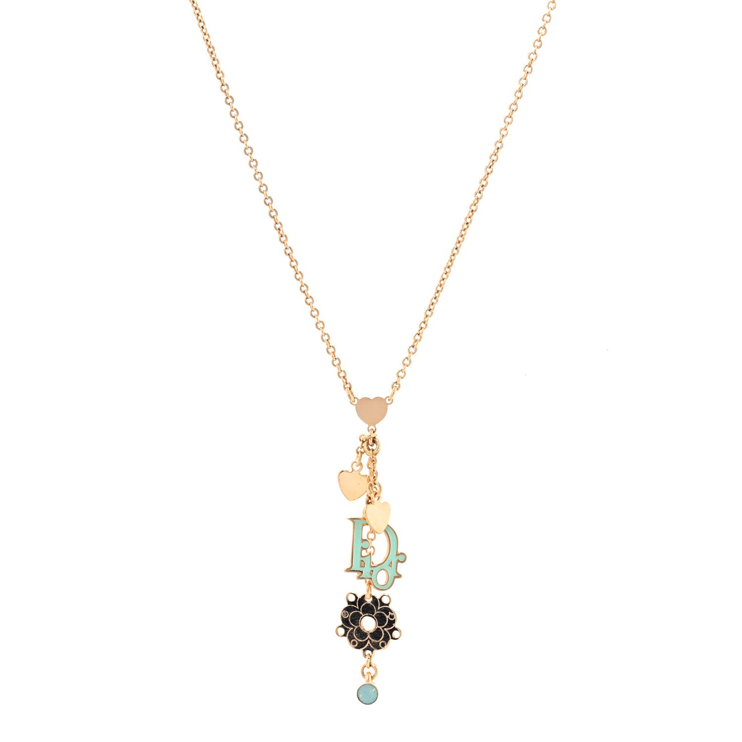 Christian Dior Resin Flower Heart Logo Charm Necklace Blue 1 of 6
