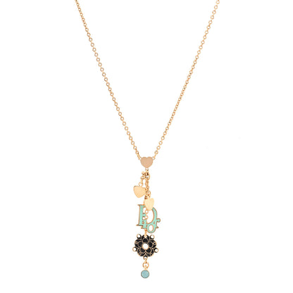 Christian Dior Resin Flower Heart Logo Charm Necklace Blue 1 of 6