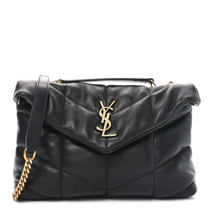 Saint Laurent Lambskin Quilted Toy Loulou Puffer Monogram Chain Satchel Black 1 of 11