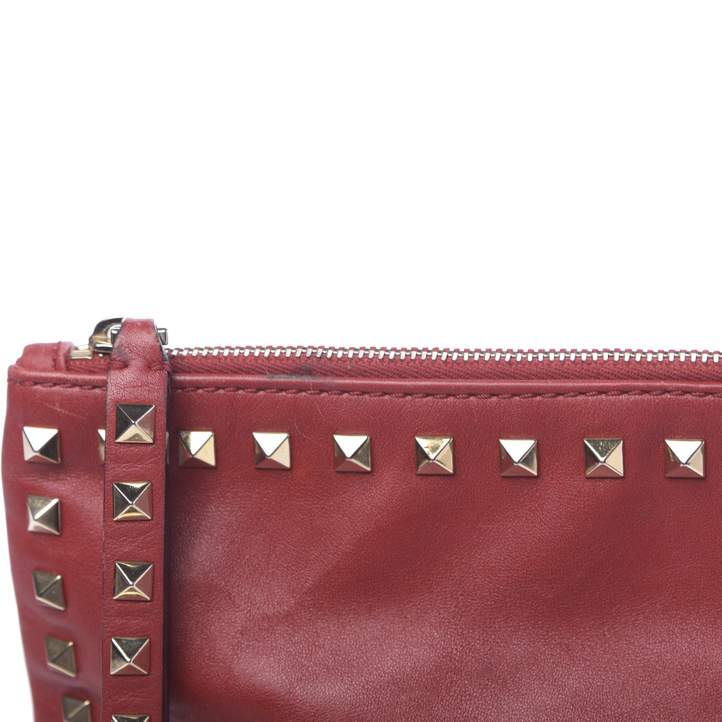 Vitello Large Rockstud Zip Wristlet Pouch Rosso Valentino