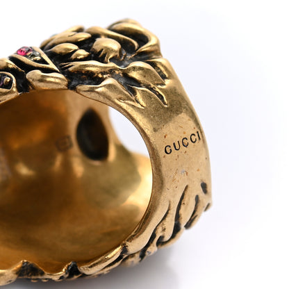 Gucci Metal Crystal Lion Head Ring 13 Aged Gold 5 of 6