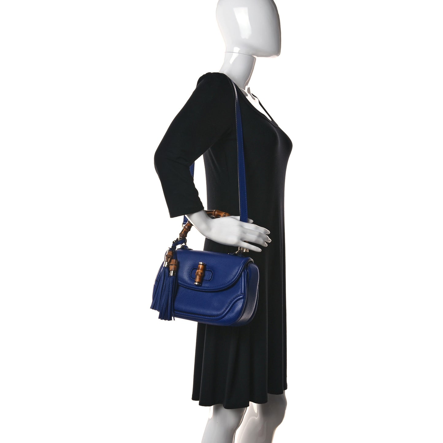 Calfskin Medium New Bamboo Top Handle Bag Blue