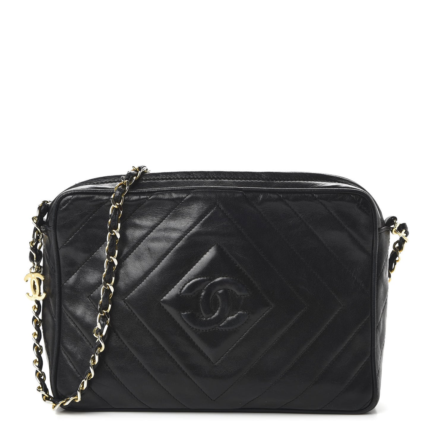 Lambskin Chevron Quilted Camera Case Black