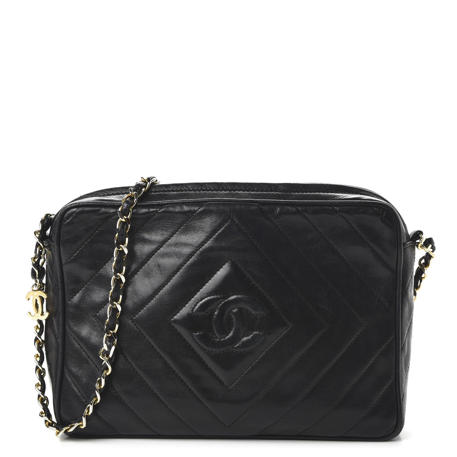 Chanel Lambskin Chevron Quilted Camera Case Black 1 of 10