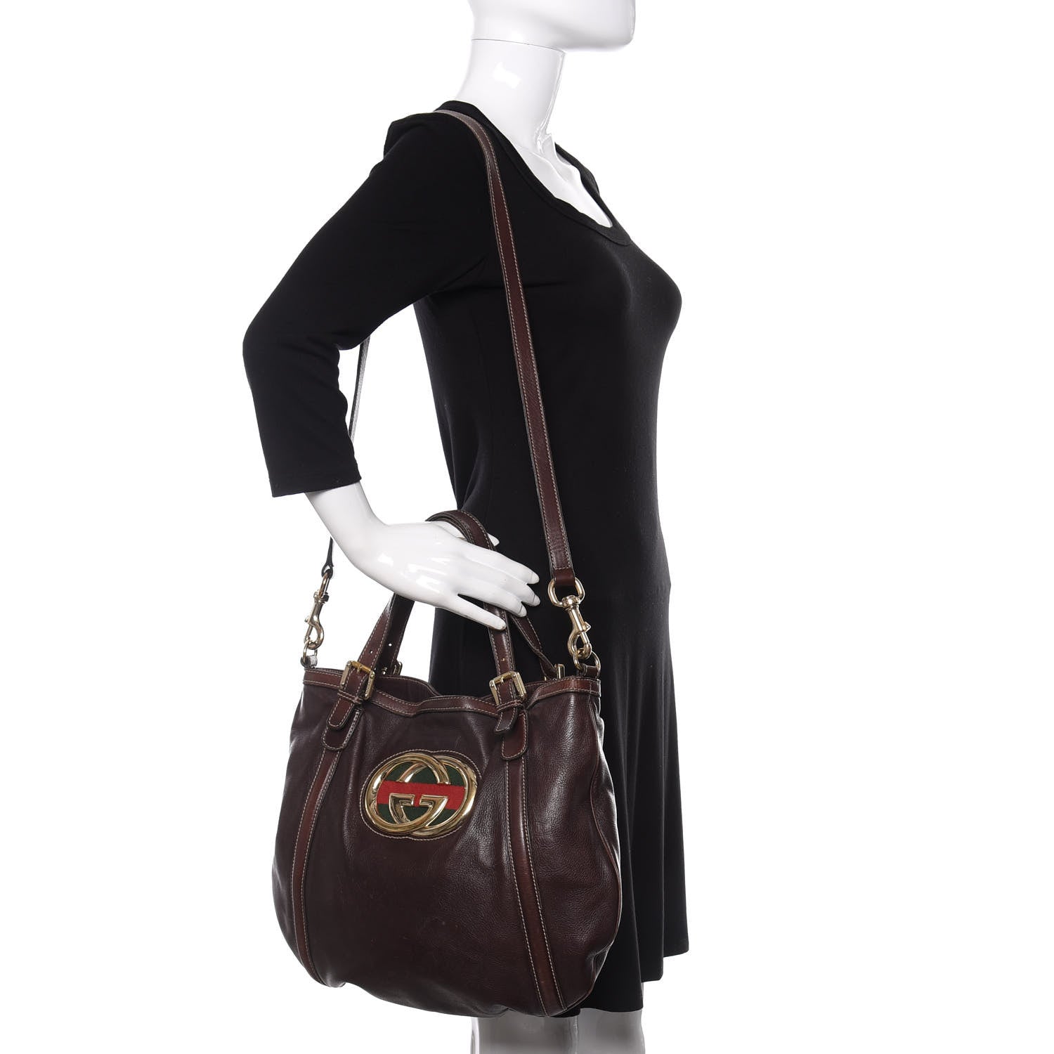Gucci Calfskin Medium Britt Tote Dark Brown 2 of 14