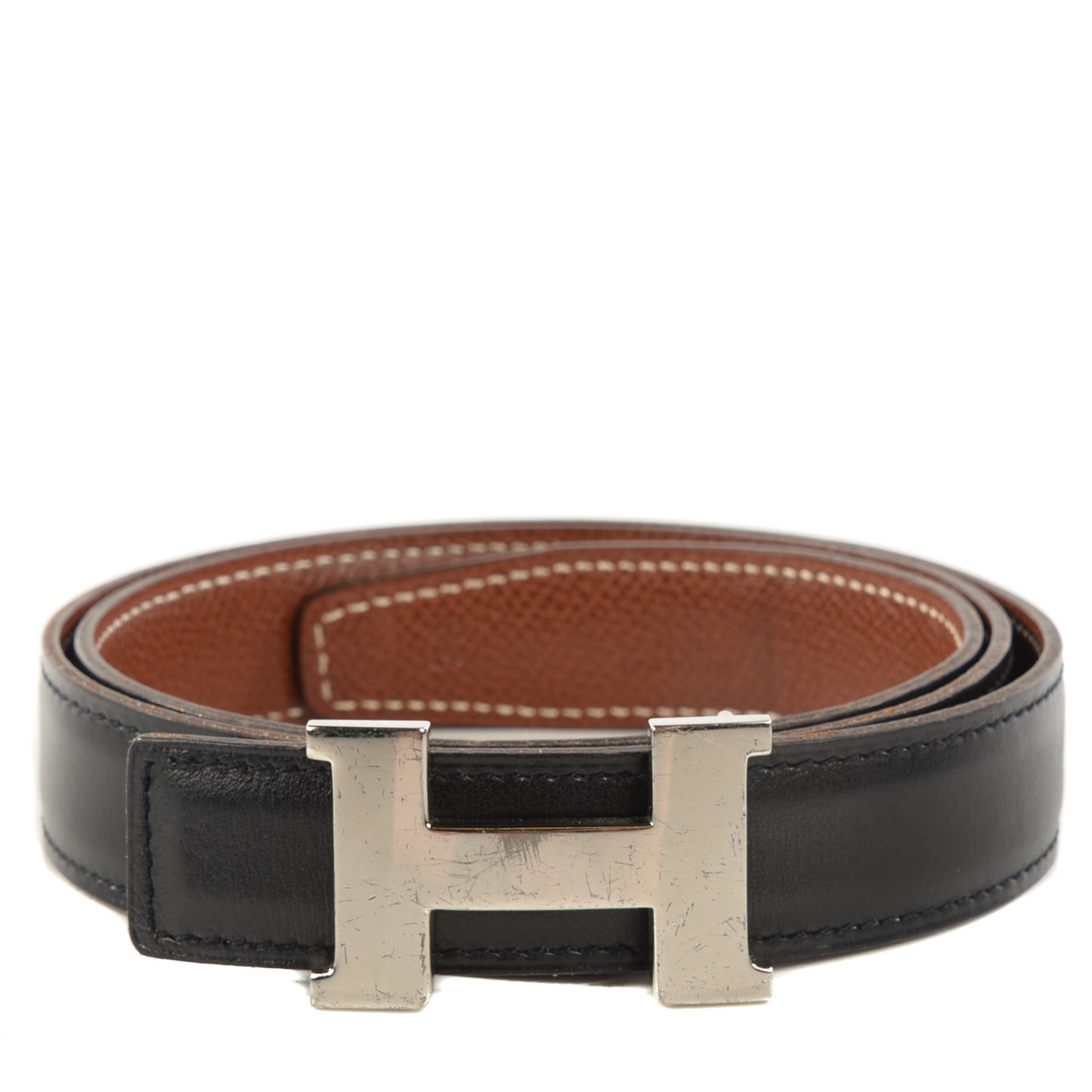 Box Courchevel 18mm H Belt 76 Noir Cognac