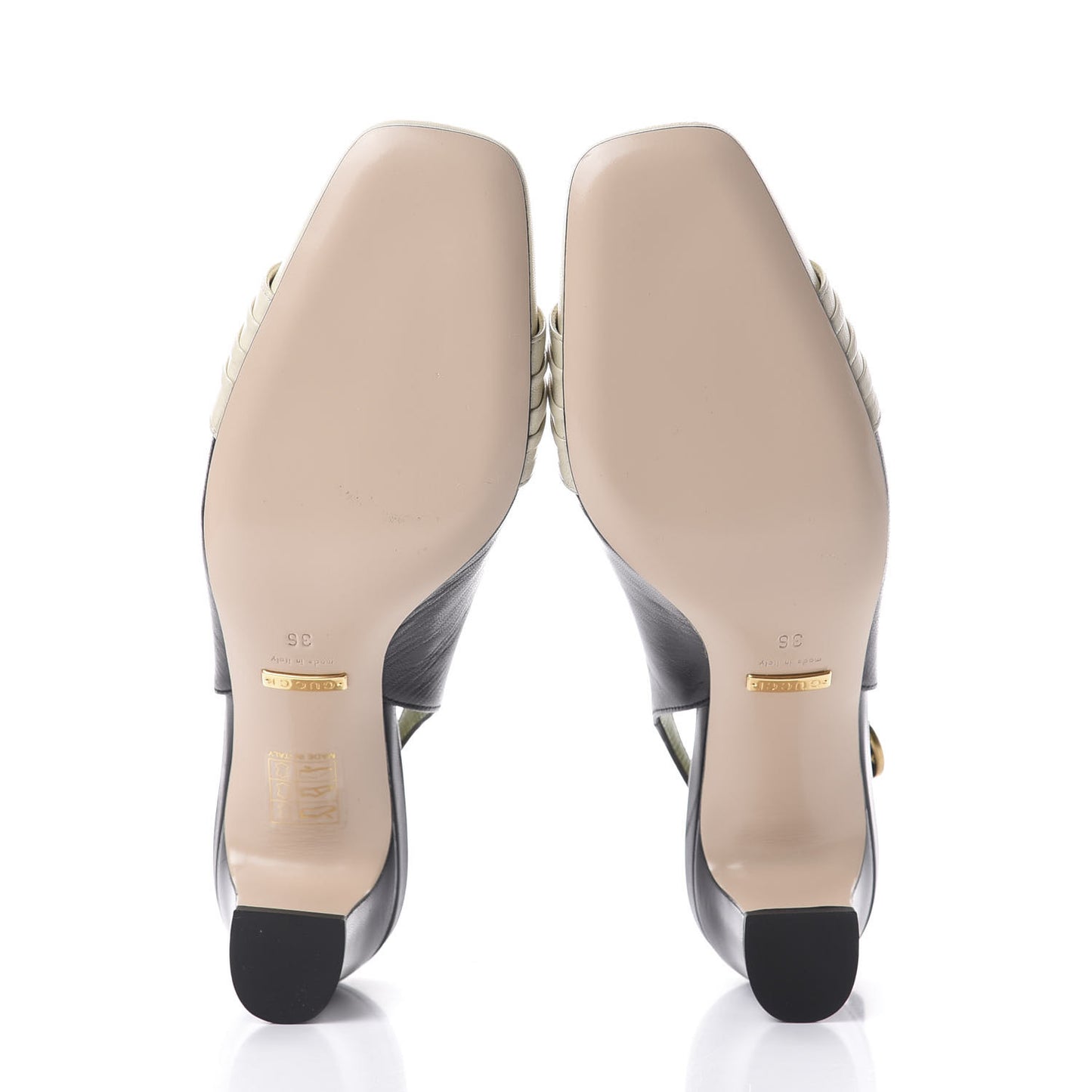 Malaga Kid Half Moon GG Square Toe Slingback Pumps 36 Black Vintage White