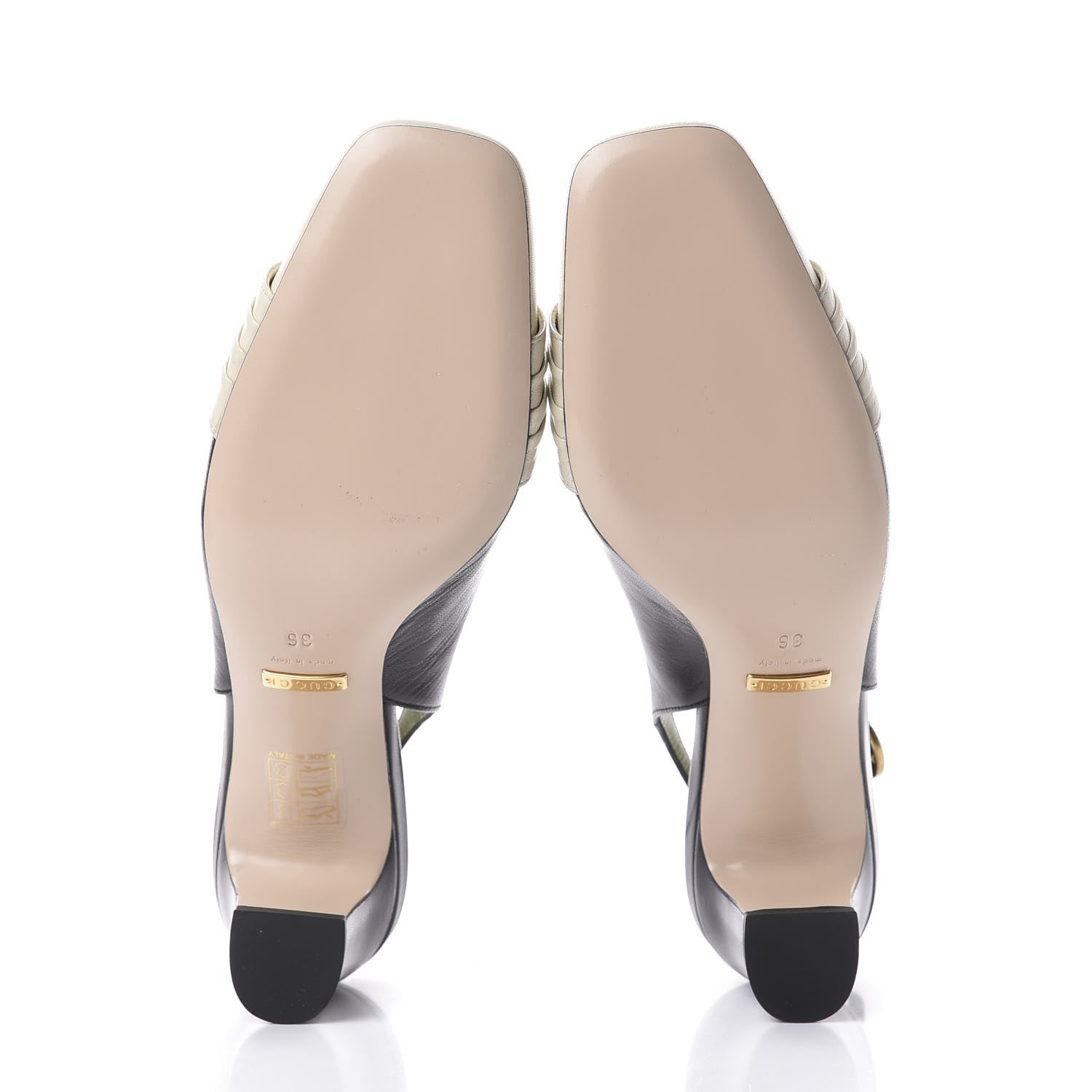 Gucci Malaga Kid Half Moon GG Square Toe Slingback Pumps 36 Black Vintage White 6 of 11