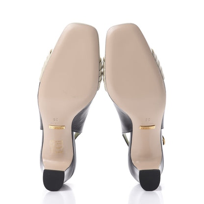 Gucci Malaga Kid Half Moon GG Square Toe Slingback Pumps 36 Black Vintage White 6 of 11