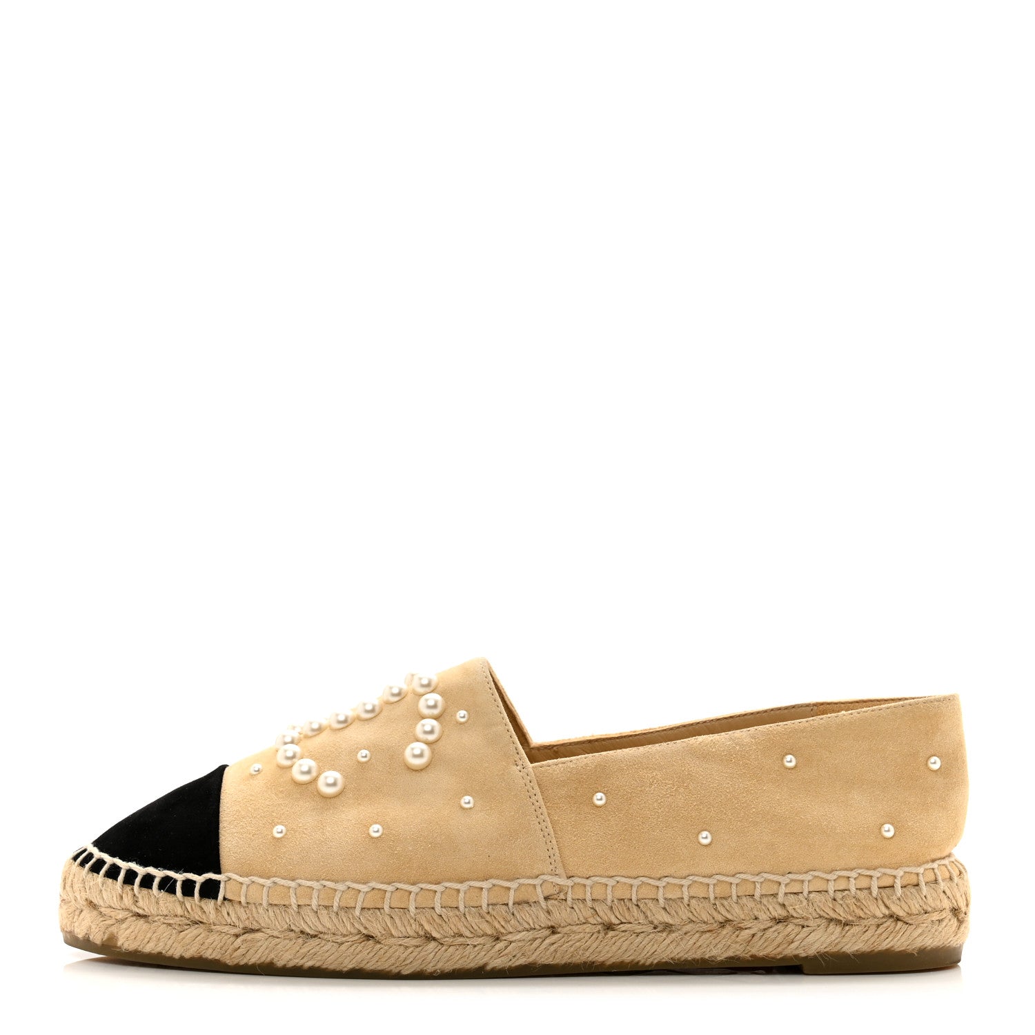 Chanel Suede Pearl CC Espadrilles 38 Beige Black 1 of 10
