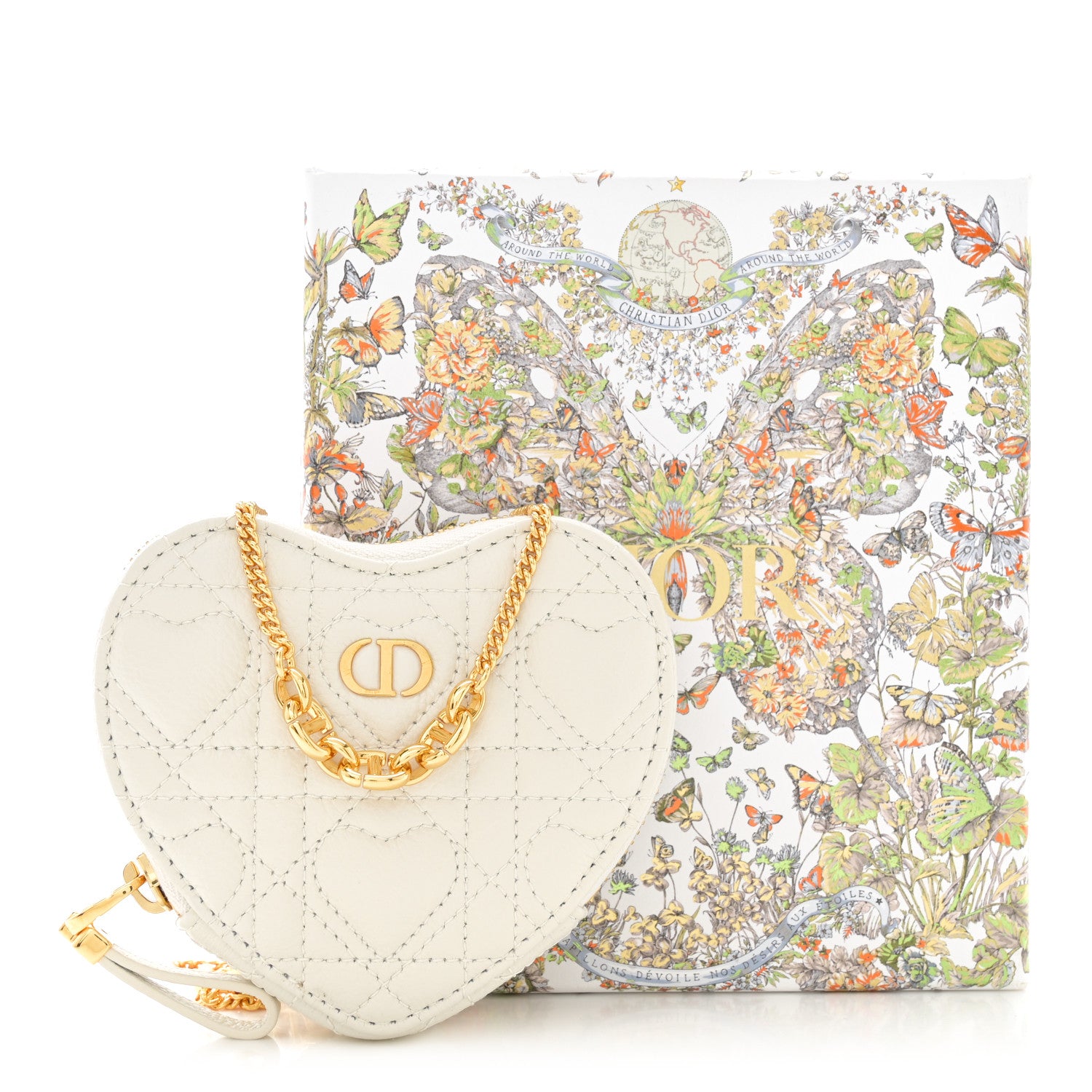 Christian Dior Calfskin Cannage Dioramour Caro Heart Pouch With Chain White 12 of 12