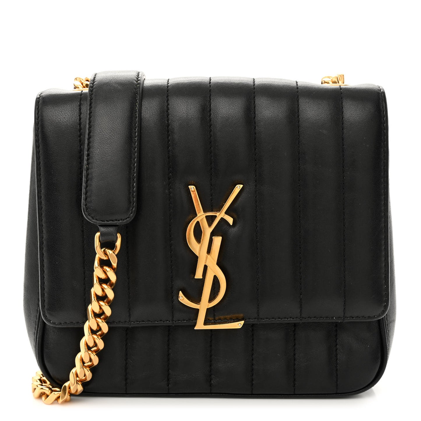 Lambskin Matelasse Monogram Medium Vicky Chain Bag Black