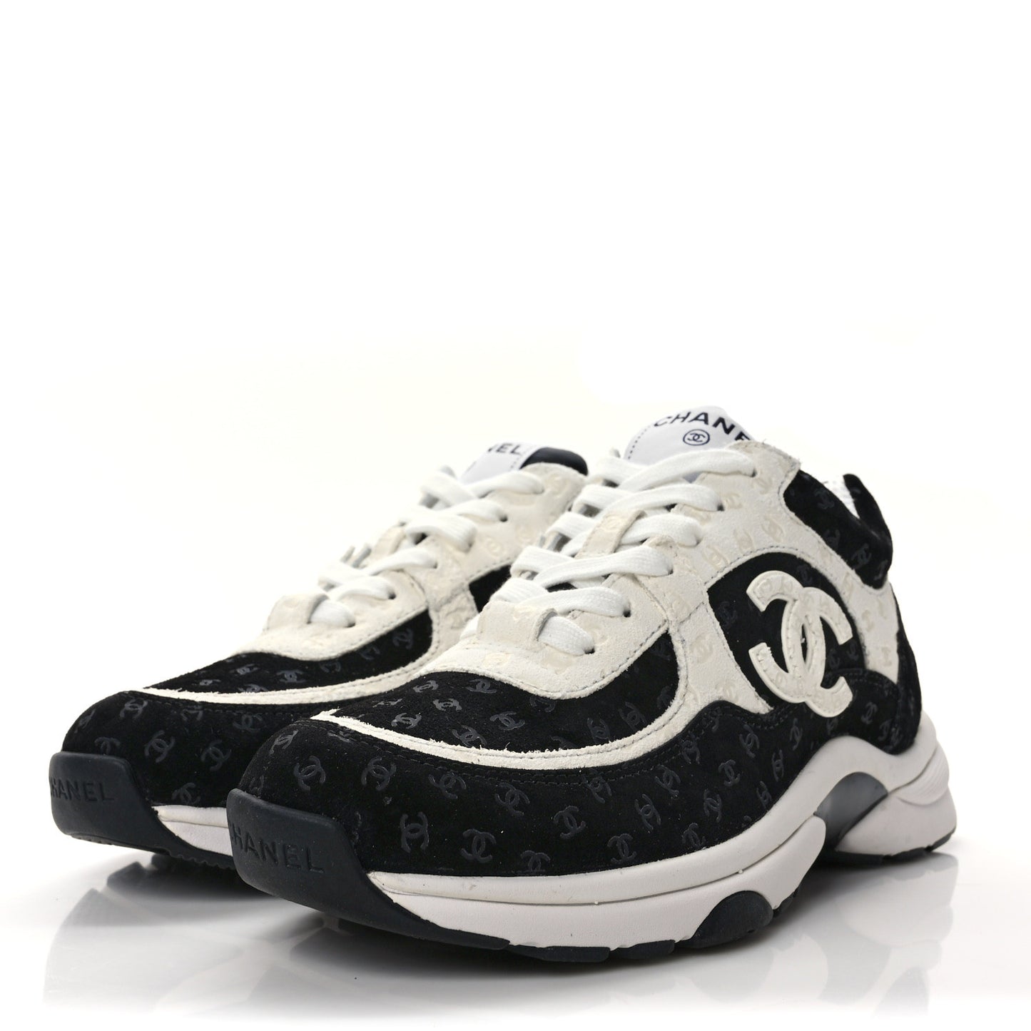 Nylon Suede Calfskin Printed CC Sneakers 36 White Black