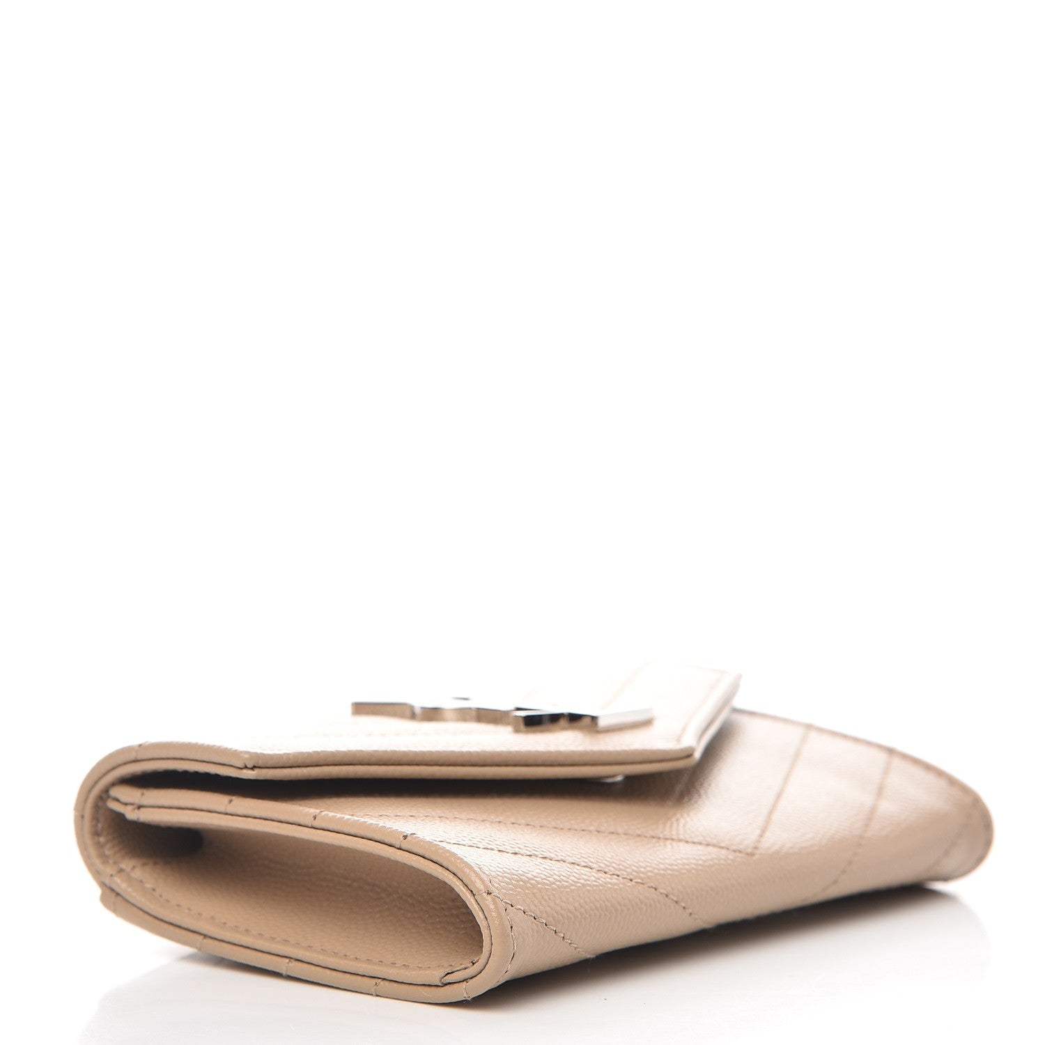 Saint Laurent Grain De Poudre Matelasse Chevron Small Monogram Envelope Wallet Dark Beige 4 of 7