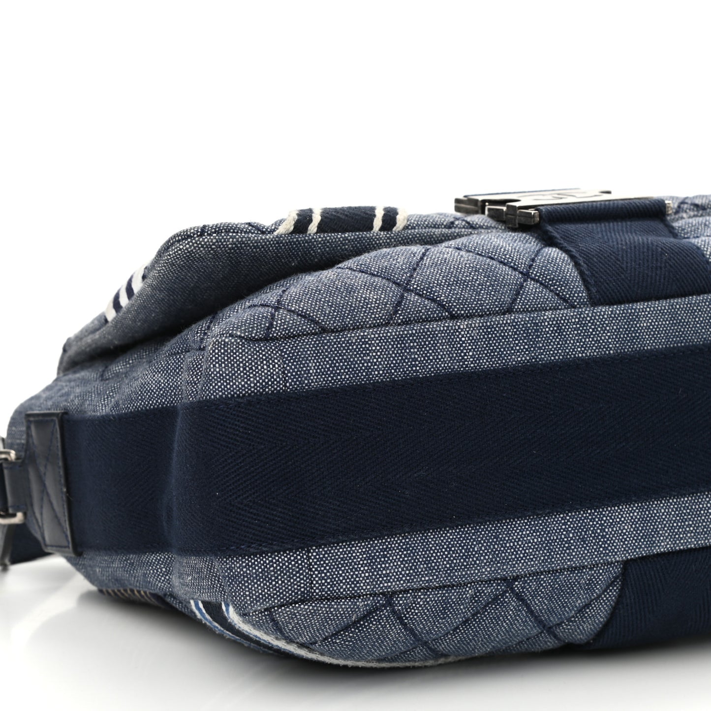 Denim Quilted Medium Airlines Buckle Messenger Bag Blue