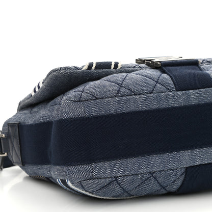 Chanel Denim Quilted Medium Airlines Buckle Messenger Bag Blue 9 of 10