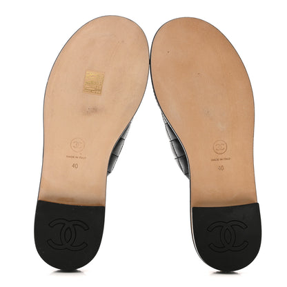 Chanel Shiny Lambskin Quilted Chain CC Sandals 40 Black 6 of 10