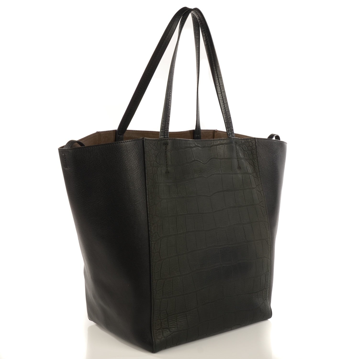 Celine Crocodile Embossed Medium Horizontal Cabas Phantom Black 3 of 9