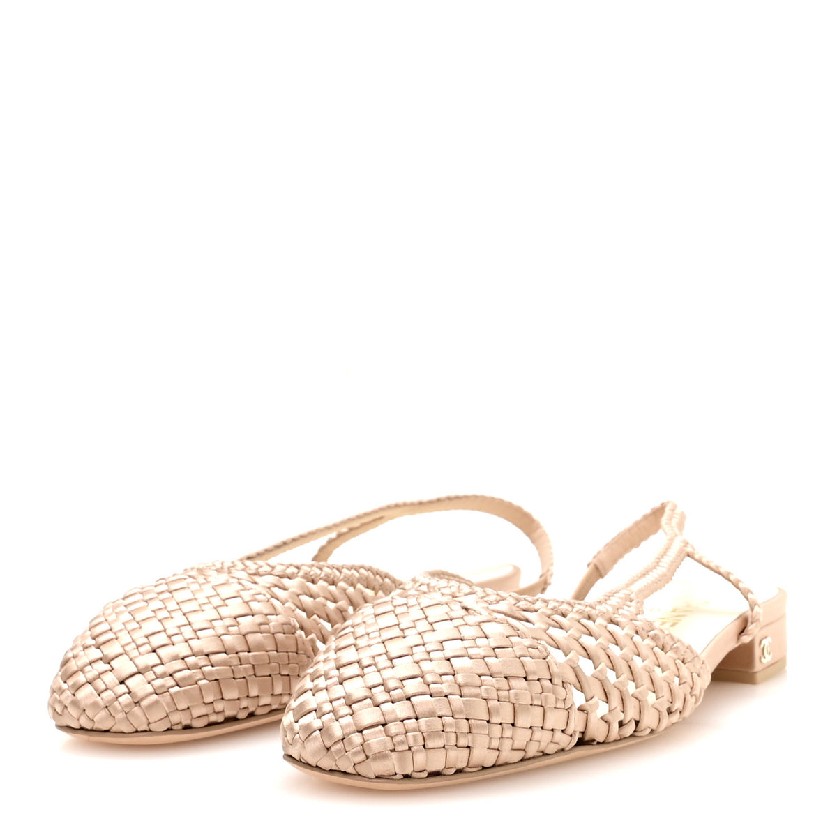 Satin Braided Slingback Flats 40 Beige