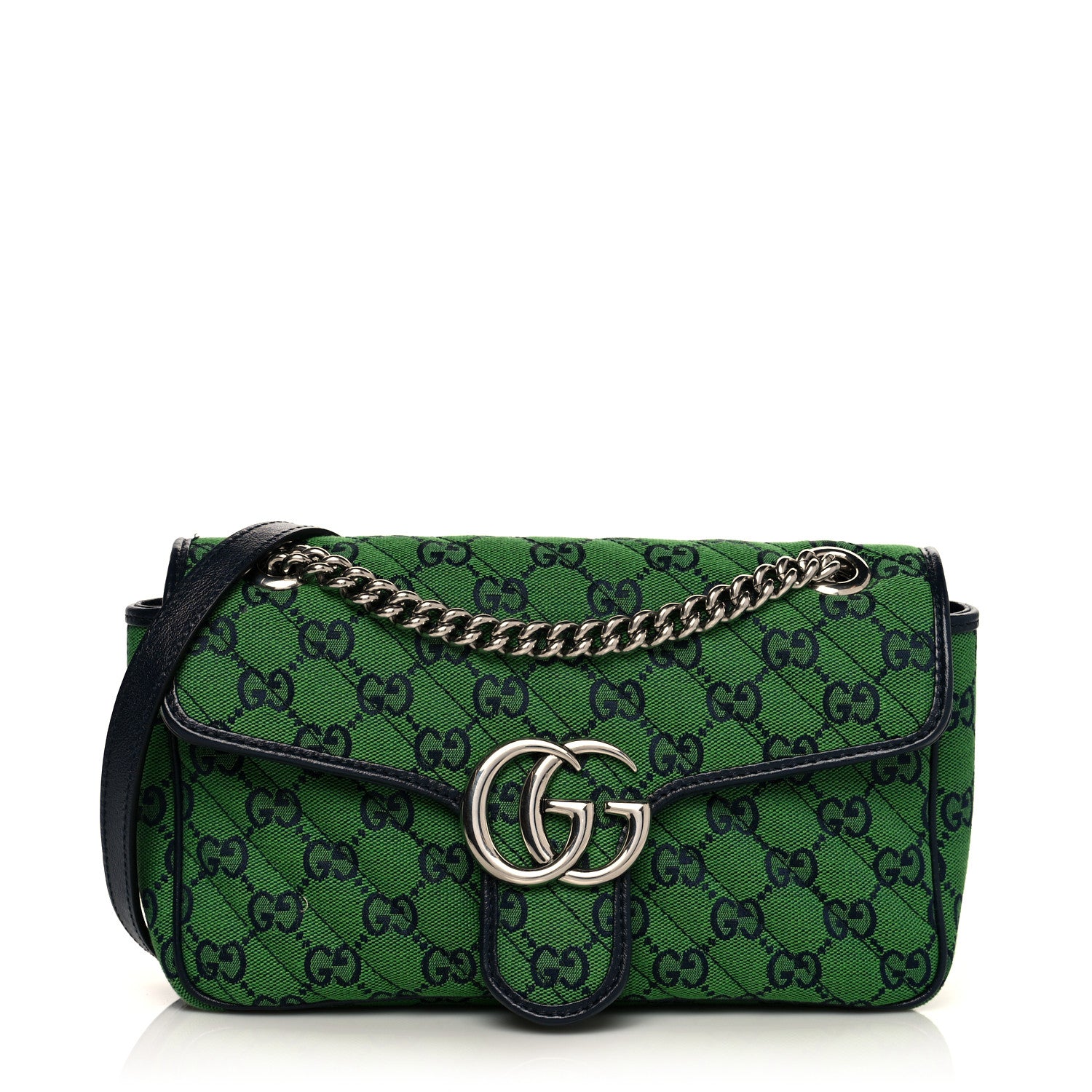 Gucci Monogram Multicolor Matelasse Diagonal Small GG Marmont Shoulder Bag Green Blue 1 of 9