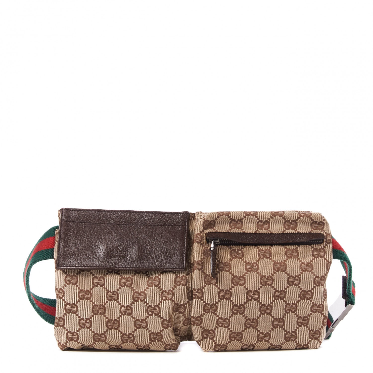 Gucci GG Monogram Double Pocket Belt Bag Dark Brown 1 of 8