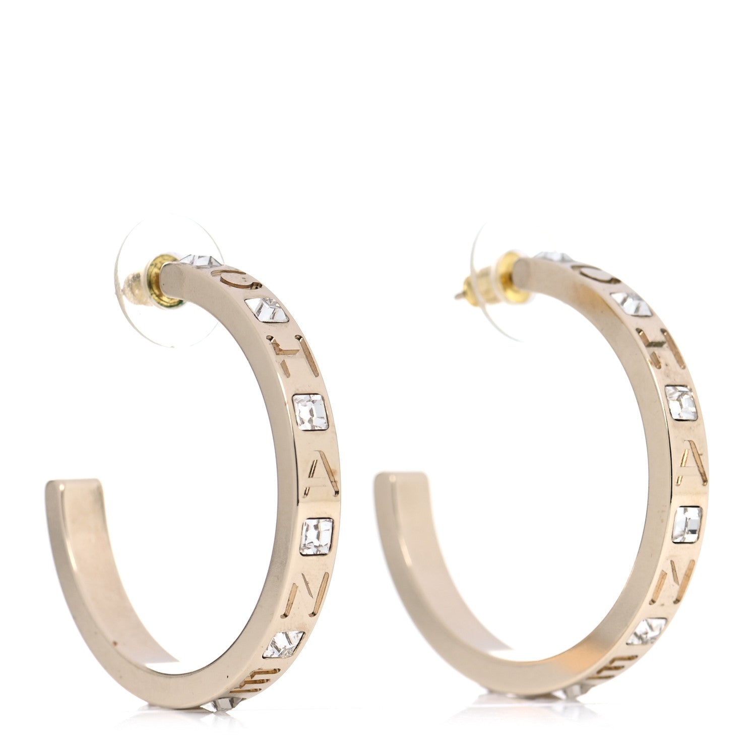 Chanel Metal Baguette Crystal Logo CC Hoop Earrings Gold 2 of 5