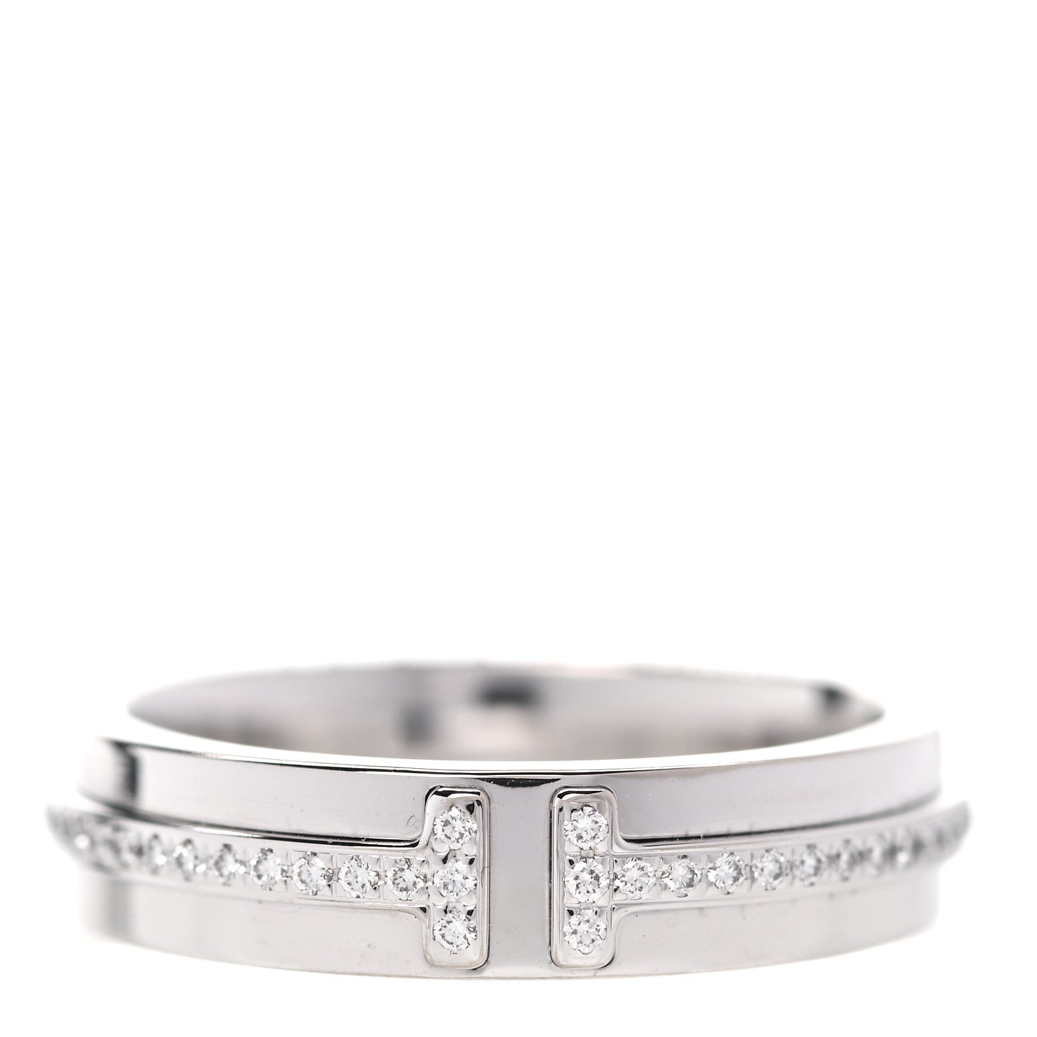 Tiffany 18K White Gold Diamond T Two Narrow Ring 48 4.5 1 of 5