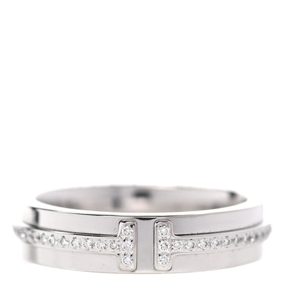 Tiffany 18K White Gold Diamond T Two Narrow Ring 48 4.5 1 of 5