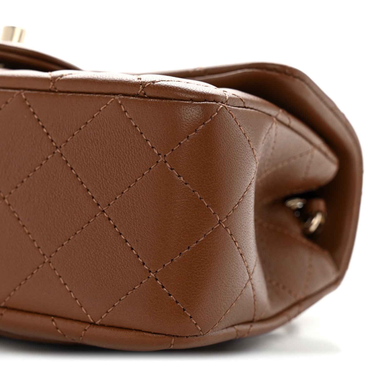 Lambskin Quilted Mini Rectangular Pearl Crush Flap Brown