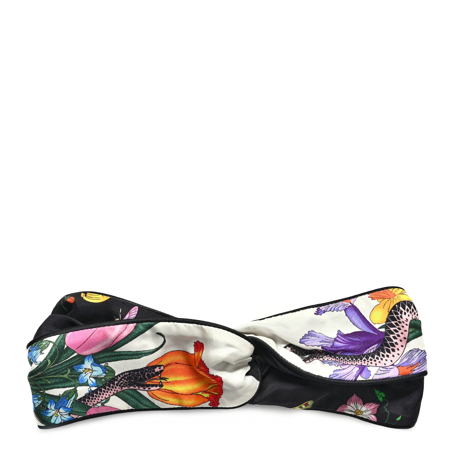 Silk Floral Snake Print Headband White