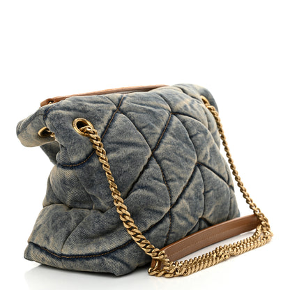 Saint Laurent Denim Quilted Small Loulou Puffer Monogram Chain Satchel Blue Cinnamon 3 of 11