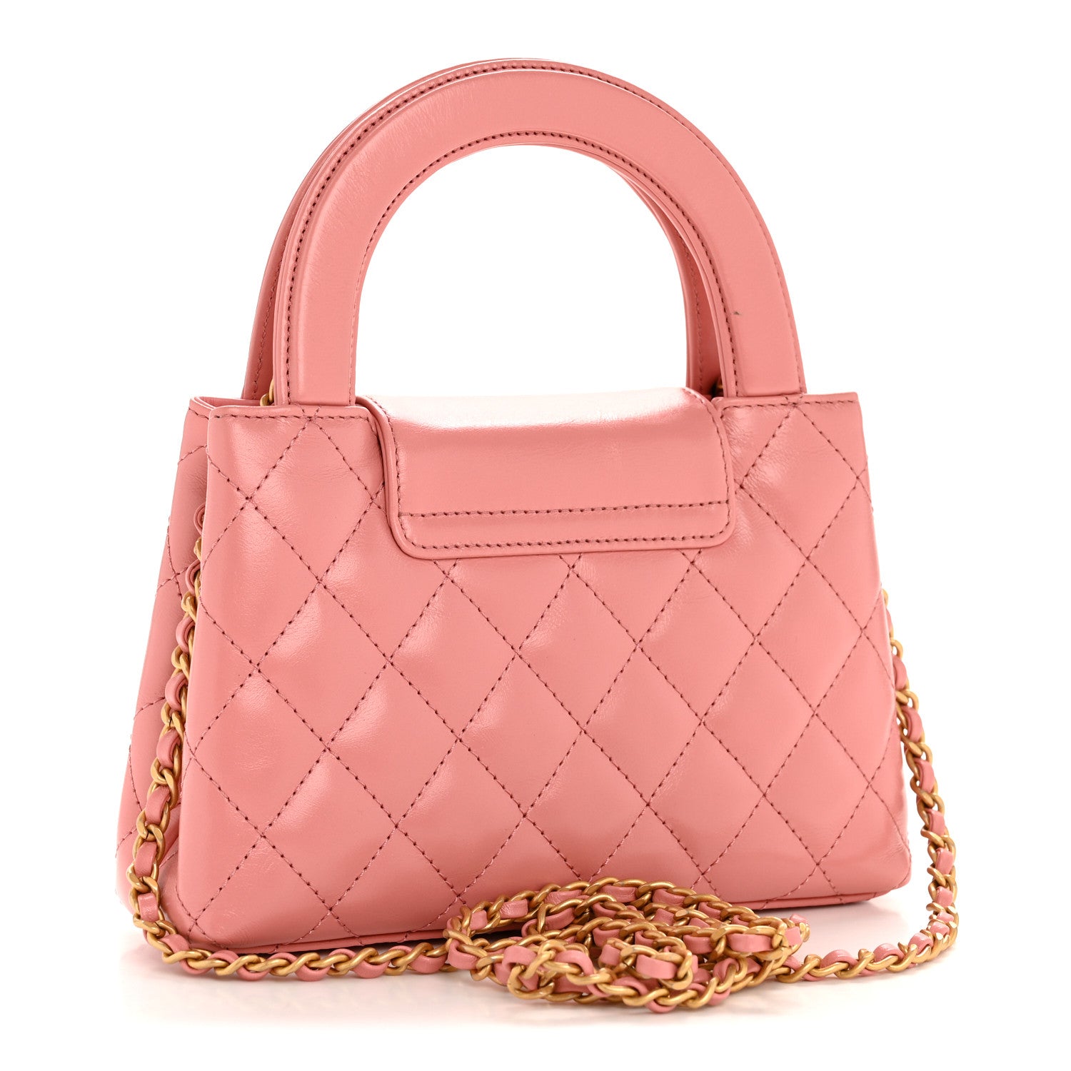 Chanel Shiny Aged Calfskin Quilted Nano Kelly Shopper Coral Pink 3 of 10
