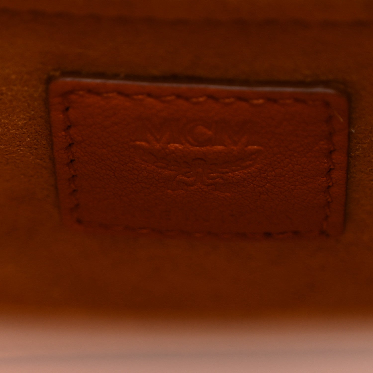 MCM Calfskin Embossed Monogram Mini Dessau Drawstring Bucket Bag Cognac 6 of 9