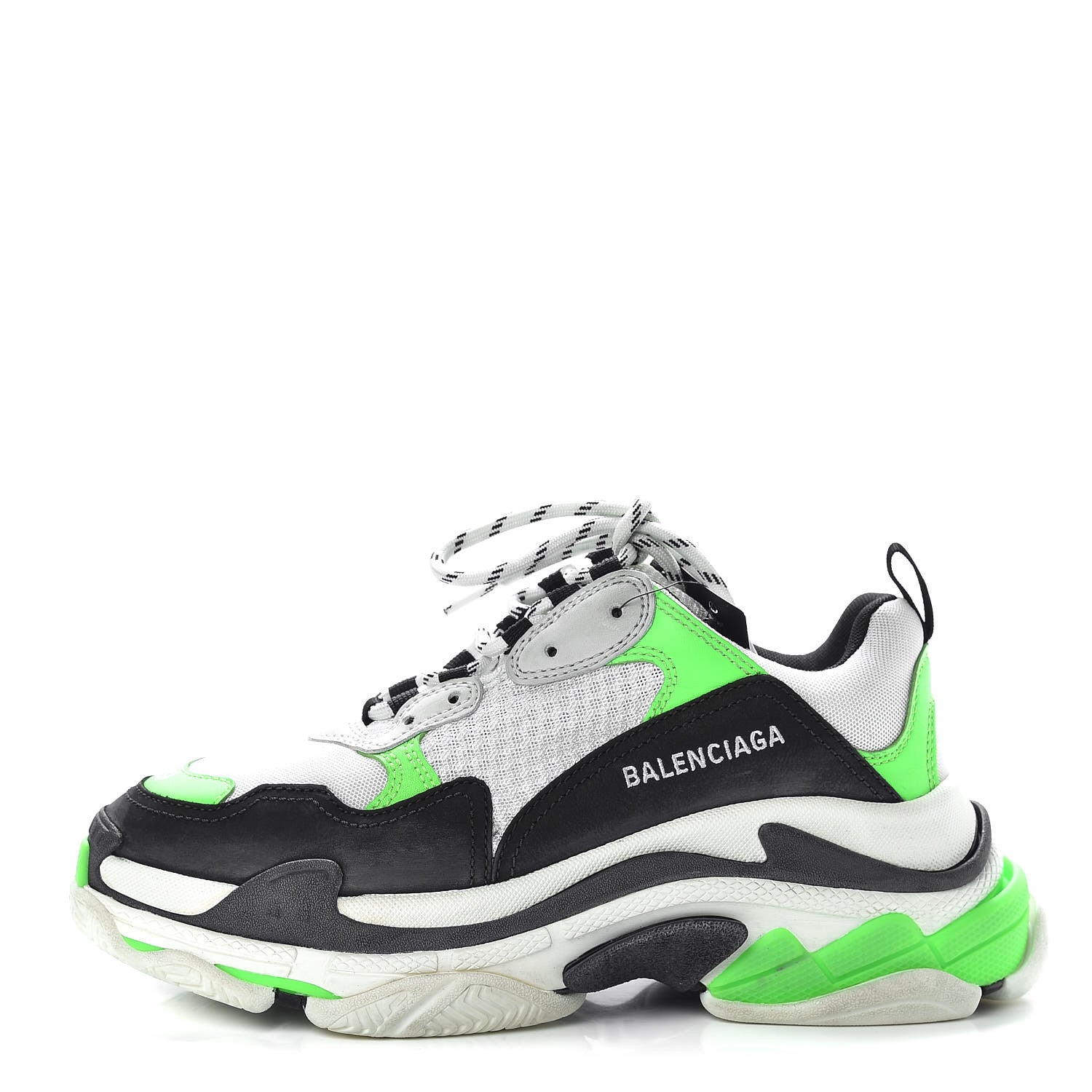 Balenciaga Fabric Mesh Womens Triple S Sneakers 39 White Green Fluo Black 1 of 9