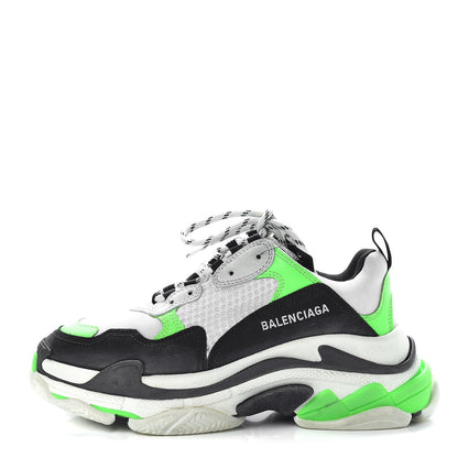 Balenciaga Fabric Mesh Womens Triple S Sneakers 39 White Green Fluo Black 1 of 9