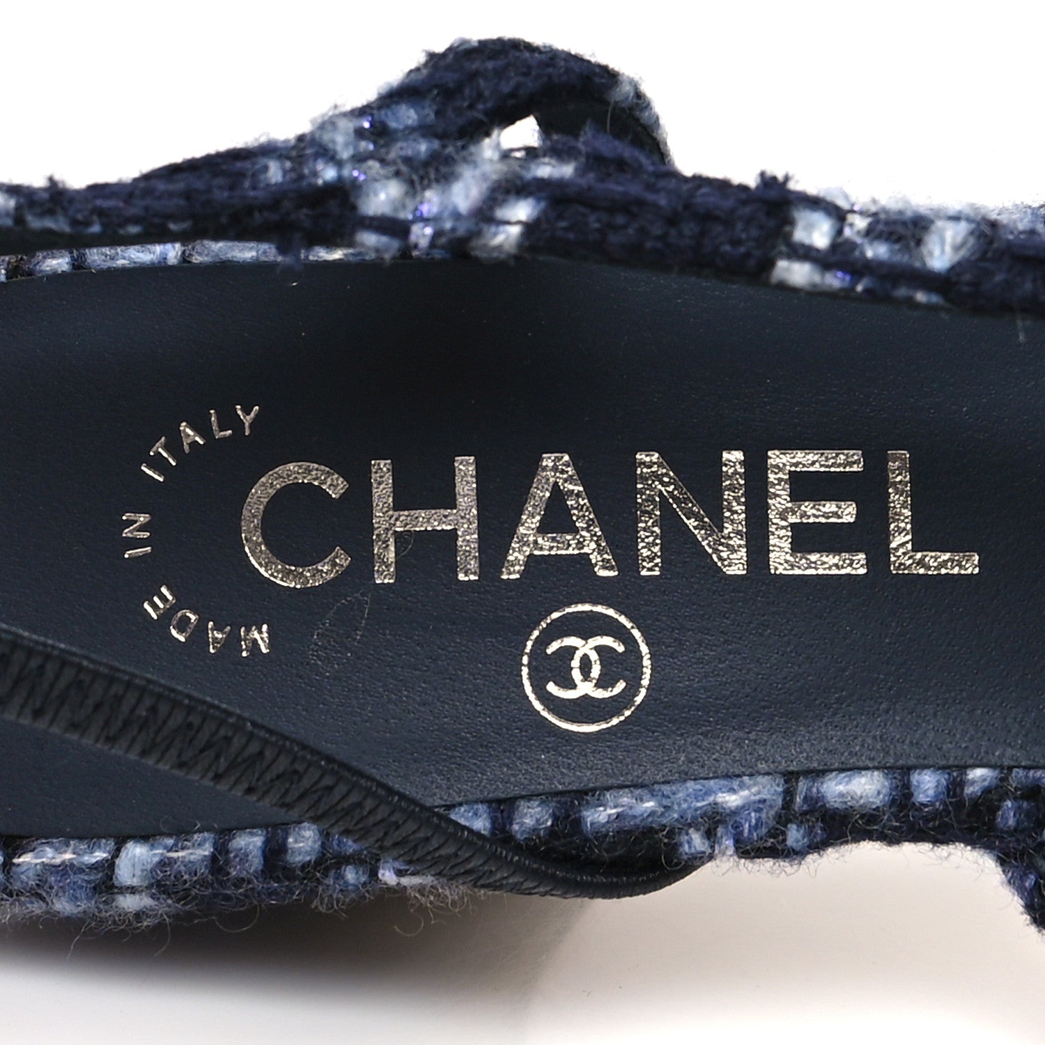 Chanel Tweed Cap Toe CC Slingback Pumps 36.5 Navy Blue Black 8 of 8
