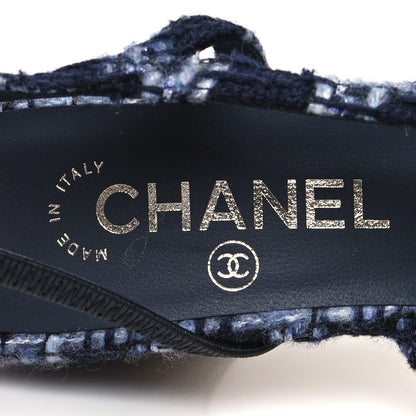 Chanel Tweed Cap Toe CC Slingback Pumps 36.5 Navy Blue Black 8 of 8