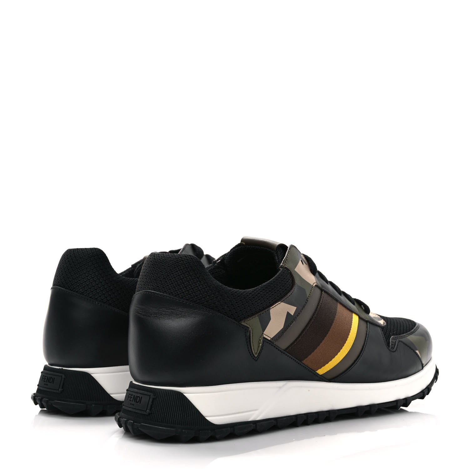Fendi Calfskin Nylon Mens Camo Bugs Sneakers 9 Military Black Multicolor 4 of 11